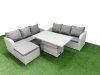Fimous Outdoor Garden Furniture Sets 7 Seater Wicker Rattan Furniture Sofa Sets with Adjustable Lifting Dining or Coffee Table high Back Lounge Sofa Big Footstool Light Grey