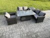Fimous 5pcs Rattan Outdoor Garden Furniture Set Height Adjustable Rising Lifting Table Sofa Dining Set with Side Table Dark Grey Mixed