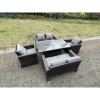 Fimous Rattan Outdoor Furniture Adjustable Rising Lifting Rectangle Dining Table Chairs Two Seater Love Sofa Sets 6 Seater