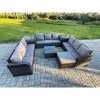 Fimous Rattan Outdoor Furniture Set Patio Garden Sofa Set with Square Coffee Table Big Footstool 2 Side Tables Dark Grey Mixed