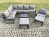 Fimous 9 Seater Outdoor Lounge Corner Sofa Set Aluminum Garden Furniture Sets with Square Coffee Table Chair 2 Big Footstool Dark Grey