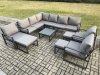 Fimous 12 Seater Outdoor Lounge Corner Sofa Set Aluminum Garden Furniture Sets with Square Coffee Table 3 Chairs 3 Footstools Dark Grey