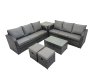 Fimous Outdoor 3 Seater Sofa Coffee Table Set Garden Rattan Furniture Set 8 Seater with 2 Small Stools Side Table Dark Grey