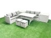 Fimous Rattan Garden Furniture Set 8 Seater Outdoor Sofa Set with Dining Table 2 Side Tables 2 Small Footstools Light Grey Mixed