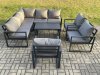 Fimous 8 Seater Aluminium Outdoor Garden Furniture Set Patio Lounge Sofa with Oblong Coffee Table Chair Dark Grey