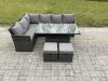 Fimous Wicker PE Outdoor Rattan Garden Furniture Set Height Adjustable Rising Lifting Table Sofa Dining Set with 2 Small Footstools Dark Grey Mixed