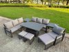 Fimous Garden Aluminium Furniture Set Dark Grey 10 Seater Outdoor Patio Adjustable Rising Lifting Dining Table with 3 Footstools Side Table Dark Grey