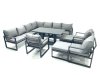 Fimous 12 Seater Outdoor Aluminum Garden Furniture Set Corner Sofa 3 Chair 2 Big Footstools Adjustable Rising Lifting Dining Table Sets Dark Grey
