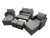 Fimous 3 Seater Sofa Reclining Chair Coffee Table Set Rattan Garden Outdoor Furniture Set with 4 Stool Dark Grey Mixed