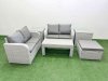Fimous 5 Seater Outdoor Love Sofa Set Rattan Garden Furniture Set with Oblong Coffee Table Big Footstool 2 Side Tables Light Grey