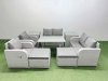 Fimous 8 Seater Rattan Garden Furniture Set Outdoor Love Sofa Set with Rectangular Dining Table 2 Side Tables 2 Big Footstools Light Grey
