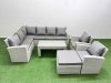 Fimous Rattan Garden Furniture Set Outdoor 9 Seater Corner Sofa Sets with Oblong Coffee Table Chair Big Footstool Light Grey Mixed