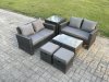 Fimous Wicker Rattan Garden Furniture Sofa Set with Rectangular Coffee Table Double Seat Sofa 2 Small Footstool Side Table 6 Seater Outdoor Rattan Set Dark Grey Mixed