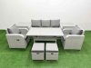 Fimous PE Rattan Garden Furniture Set Reclining Chair Sofa Lounge Sofa Set Rectangular Dining Table 2 Side Table 2 Small Stools Light Grey