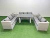 Fimous Patio Outdoor Garden Furniture Sets with Black Glass Top Dining Table 3 Seater Sofa Side Table Light Grey