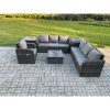 Fimous Outdoor Rattan Garden Furniture Set Conservatory Patio Sofa Coffee Table With Reclining Chair 2 Side Tables Dark Grey Mixed