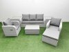 Fimous PE Rattan Garden Furniture Set Reclining Chair Sofa Lounge Sofa Set Oblong Coffee Table 2 Side Table Big Footstool Light Grey