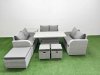 Fimous 9 Seater PE Wicker Rattan Furniture Sofa Sets with Adjustable Lifting Dining or Coffee Table 2 Seater Love Sofa 3 Stool Side Table Light Grey