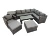 Fimous Outdoor Rattan Oblong Coffee Table Corner Sofa Sets Garden Furniture Set with Chair 2 Big Stools Side Table Dark Grey Mixed