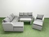 Fimous 9 Seater Poly Rattan Outdoor Garden Furniture Oblong Coffee Table Sofa Set Patio 3 Seater Sofa Reclining Chair 3 Seater Sofa 2 Big Footstools Side Table Light Grey