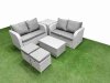 Fimous 6 Seater Outdoor Love Sofa Set Rattan Garden Furniture Set with Rectangular Coffee Table 2 Small Stools Side Table Light Grey
