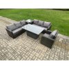 Fimous Outdoor Rattan Garden Furniture Sets Height Adjustable Rising lifting Dining Table Sofa Set with Reclining Chair Side Table Dark Grey Mixed