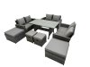 Fimous 10 Seater Wicker PE Rattan Furniture Outdoor Dining Table Double Seat Sofa 4 Stools Set Dark Grey Mixed