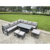 Fimous 12 Seater Aluminium Sofa Set 11 Pieces Outdoor Garden Furniture - Rising Dining Table with Cushions 2 Big Footstools 3 Chairs Footstool Dark Grey