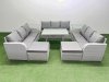 Fimous 11 Seat Outdoor PE Rattan Garden Furniture with Cushions 3 Seater Sofa 2 Side Tables 2 Big Stools Light Grey