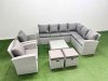 Fimous Rattan Garden Outdoor Furniture Set 10 Seater Rattan Garden Sofa Set with 2 Armchairs 2 Small Footstools Light Grey Mixed