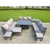 Fimous Aluminum Outdoor Patio Furniture Set Modern Patio Conversation Sets with Adjustable Rising Lifting Dining Table 3 Footstools Dark Grey