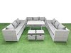 Fimous 11 Seat Outdoor Patio PE Rattan Garden Furniture with Cushions 3 Seater Sofa 2 Small Stools Light Grey