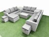 Fimous PE Rattan Lounge Sofa Set 12 Seater Outdoor Garden Furniture Set with Rectangular Coffee Table 3 Seater Sofa 3 Stools 2 Side Table Light Grey