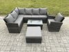 Fimous 8 Seater Rattan Lounge Corner Sofa Set Wicker PE Outdoor Garden Furniture Set with Coffee Table Big Footstool Armchair Dark Grey Mixed