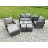 Fimous 7 Seater Rattan Lounge Sofa Set Outdoor Garden Furniture Set with Rectangular Coffee Table Love Sofa Side Table 3 Footstools Dark Grey Mixed