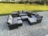 Fimous 9pc Rattan Sofa Garden Furniture Outdoor Patio Set with 2 Side Tables 3 Footstools Love Seat Sofa Dark Grey Mixed