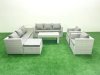 Fimous Outdoor Garden Furniture Rattan Sofa Set with 2 Armchairs Oblong Coffee Table Big Footstool Side Table Light Grey Mixed