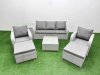 Fimous PE Rattan Garden Furniture Set Reclining Chair Sofa Lounge Sofa Set Square Coffee Table Side Table 2 Big Footstool Light Grey