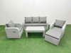 Fimous PE Rattan Garden Furniture Set Reclining Chair Sofa Lounge Sofa Set Rectangular Coffee Table Big Footstool Light Grey
