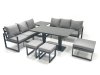 Fimous 9 Seater Aluminium Outdoor Garden Furniture Set with Adjustable Rising Lifting Dining Table 3 Seater Sofa 3 Footstools Side Table Dark Grey