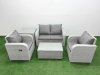 Fimous Light Grey PE Wicker Rattan Garden Furniture Set Sofa Set Reclining Adjustable Chair Rectangular Coffee Table 4 Seater With Side Table