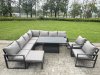 Fimous 9 Seater Aluminium Sofa Set 8 Pieces Outdoor Garden Furniture - Rising Dining Table with Cushions Chair Big Footstool Dark Grey