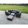 Fimous Rattan Garden Furniture Set Patio Conservatory Indoor Outdoor 7 Piece Set with Love Sofa Square Coffee Table 2 Side Tables Big Footstool