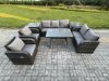 Fimous 7 Seater High Back PE Rattan Sofa Set Outdoor Garden Furniture Dining Table Set With Reclining Chair 3 Seater Sofa Love Sofa 2 Side Tables