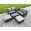 Fimous Rattan Garden Furniture Set 6 Seater Patio Outdoor Lounge Sofa Set with Rectangular Coffee Table 2 Big Footstool Dark Grey Mixed