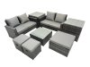 Fimous PE Rattan Garden Furniture Set Lounge Double Seat Sofa Coffee Table Set with 2 Side Tables 3 Stools Dark Grey Mixed