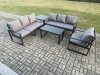 Fimous Aluminium 7 Seater Garden Furniture Outdoor Patio Sofa Set with Rectangular Coffee Table Armchair Side Table Dark Grey