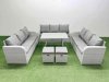 Fimous 11 Seat Outdoor PE Rattan Garden Furniture with Cushions 3 Seater Sofa 2 Small Stools Light Grey