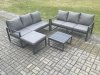 Fimous Aluminium 4 Pieces Garden Furniture Sofa Set with Cushions 7 Seater Outdoor Patio Set with Square Coffee Table Big Footstool Dark Grey