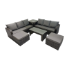 Fimous Rattan Garden Outdoor Furniture Set 3 Seater Sofa Coffee Table with 2 Big Footstools Side Table Dark Grey Mixed